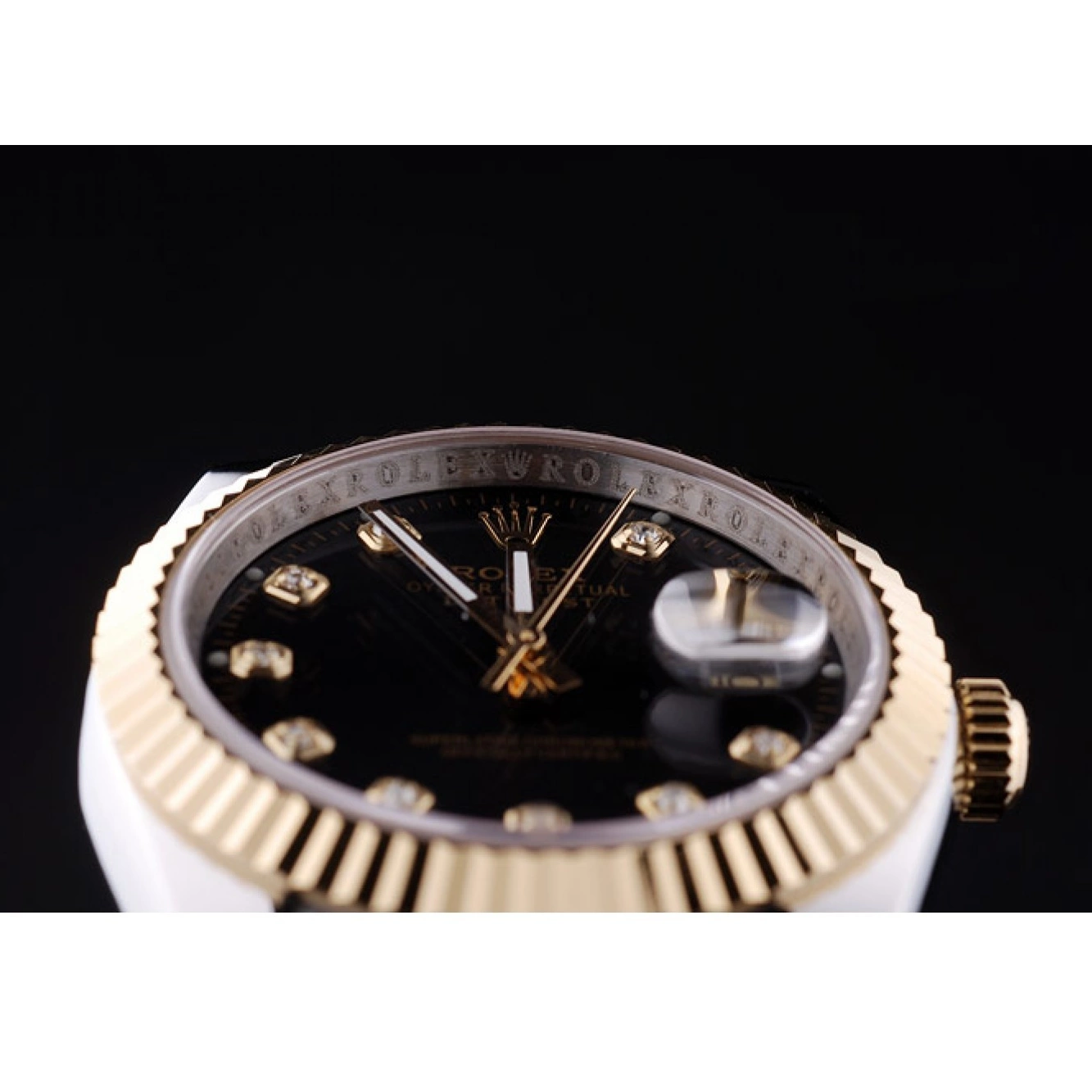 Aaa replica watch Dial Diamonds Bezel Ribbed Datejust 7453 Rolex Black 0708